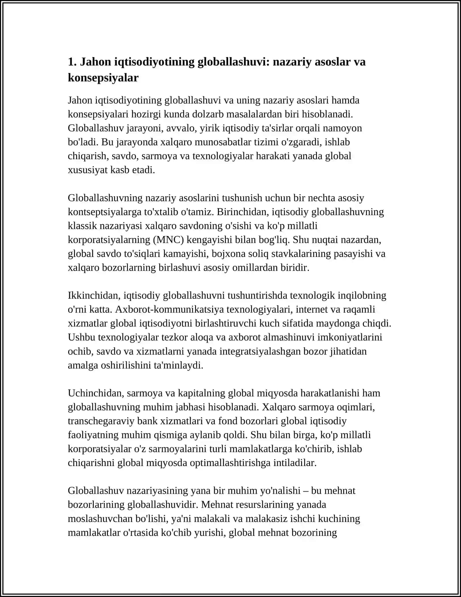 Jahon iqtisodiyotining globallashuvi: nazariy asoslar va konsepsiyalar 4
