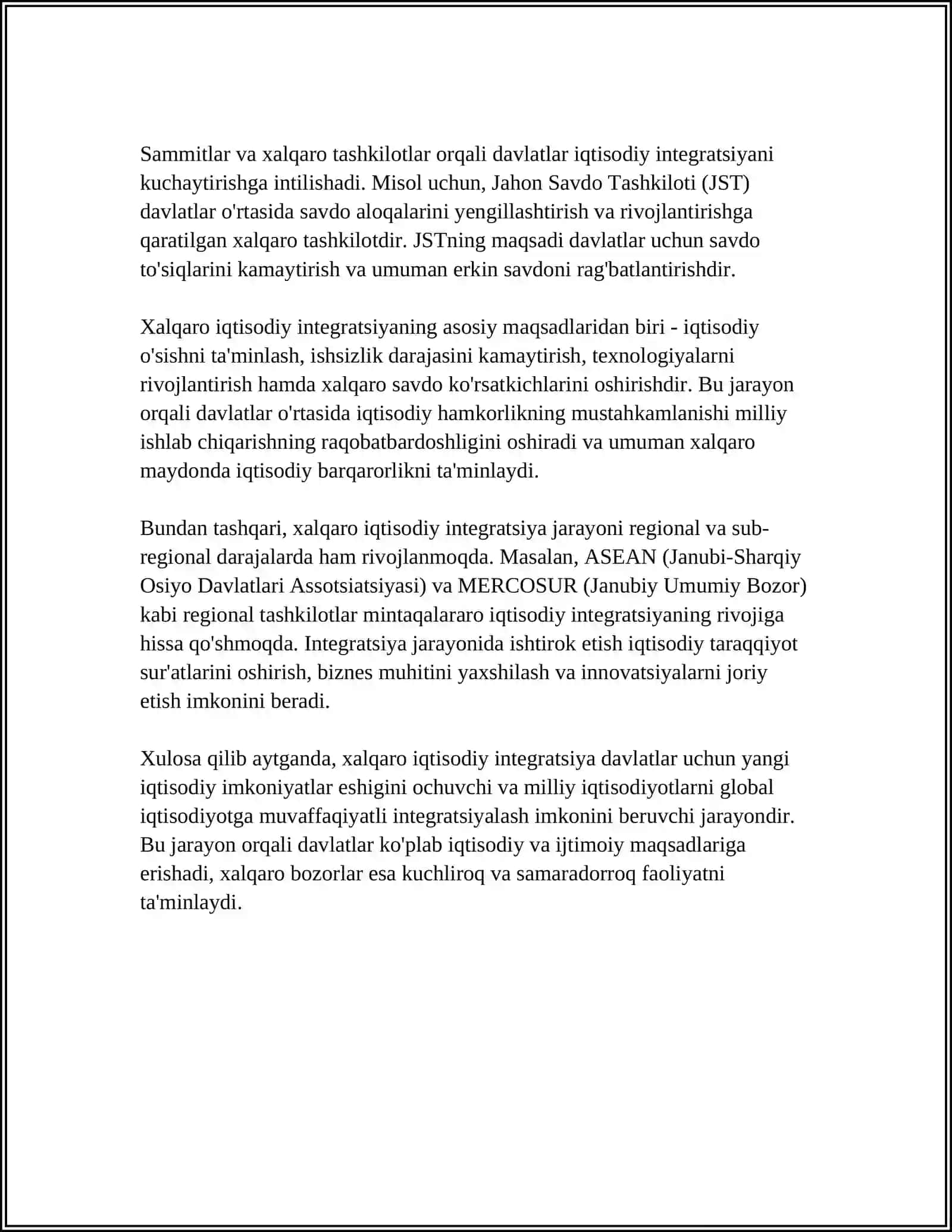 XALQARO IQTISODIY INTEGRATSIYA UNING MAZMUNI VA SHAKLLARI 4