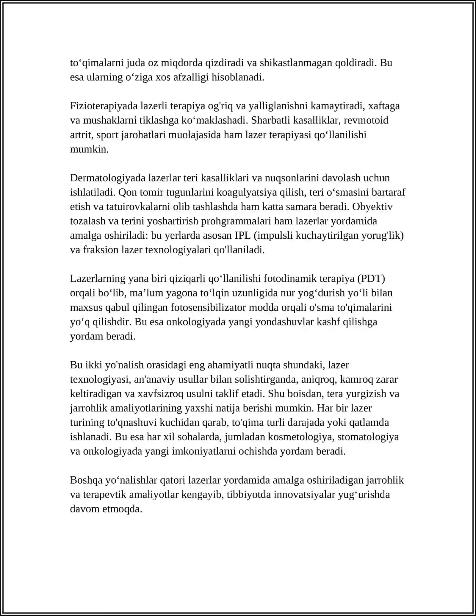Terapevtik va jarrohlik lazer texnologiyalari: klinik qoʻllanishlar 4