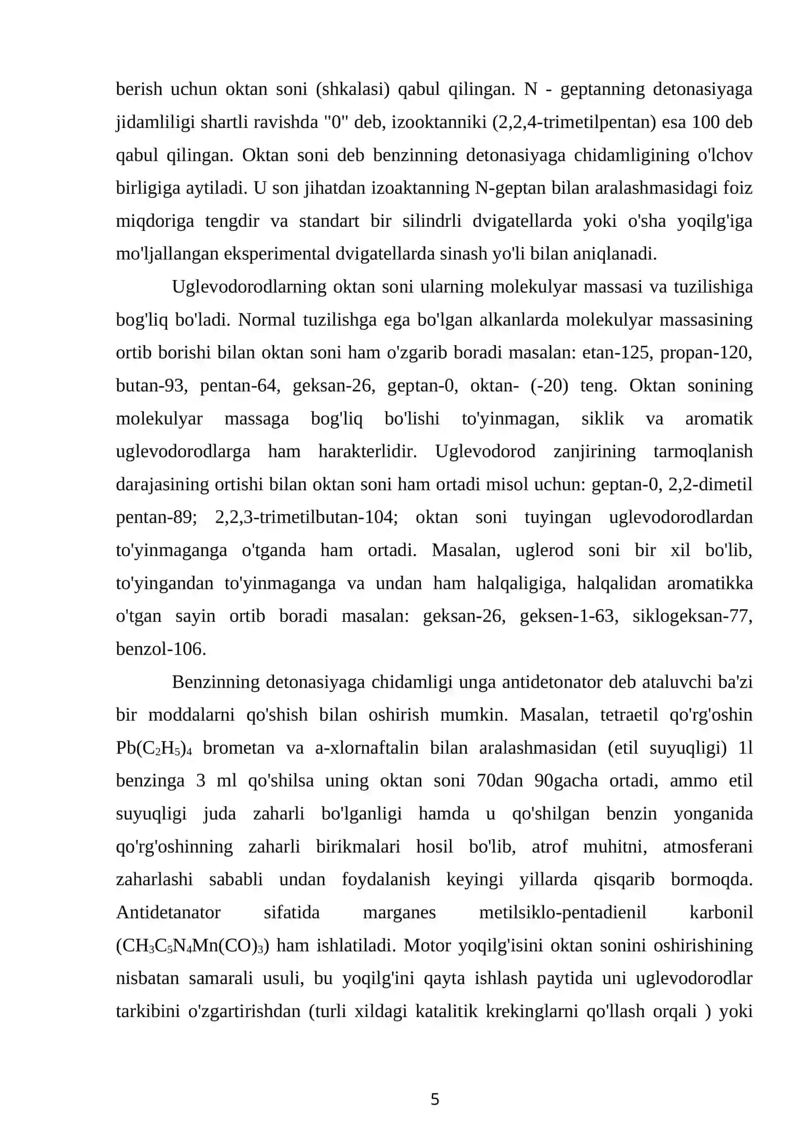 Past oktanli benzinni riforming qilish jarayoni 4