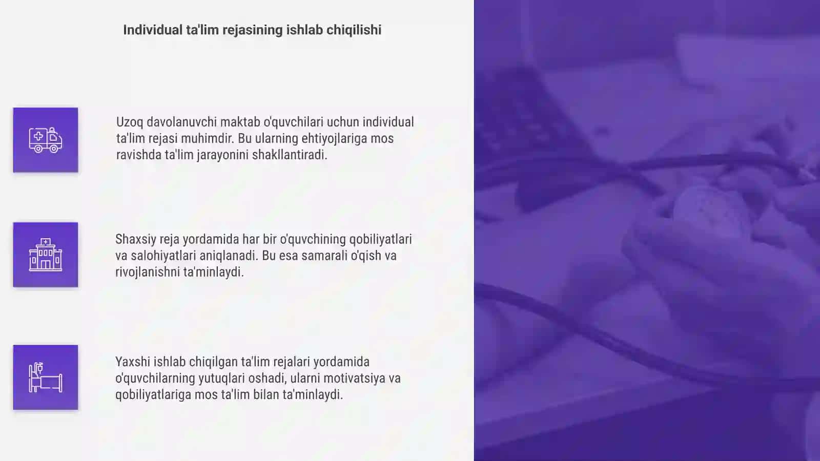 Uzoq davolanuvchi maktab o'quvchilarini samarali ta'lim olish 4