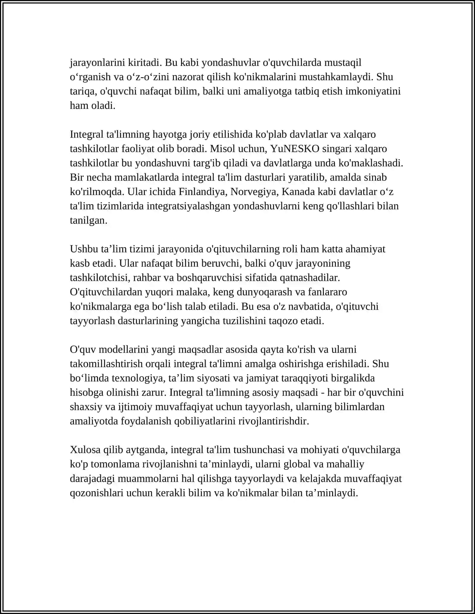 INTEGRAL TAʼLIMNING ZAMONAVIY MODELLARI: TAXLIL VA TAVSIYALAR 4