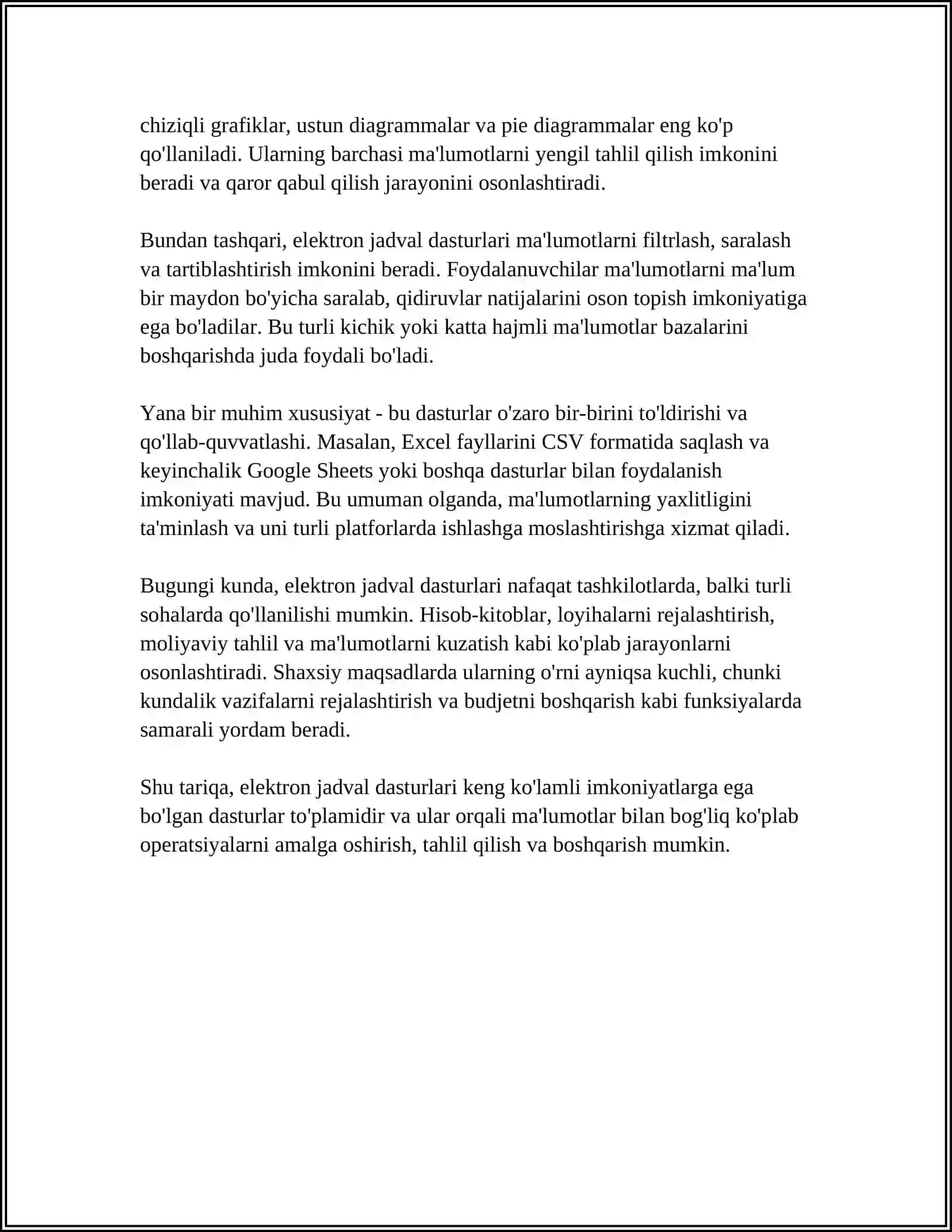 IQTISODIY AXBOROTLARNI JADVAL REDAKTORLARI VOSITALARDAN FOYDALANGAN HOLDA QAYTA ISHLASH DASTURLARI 4