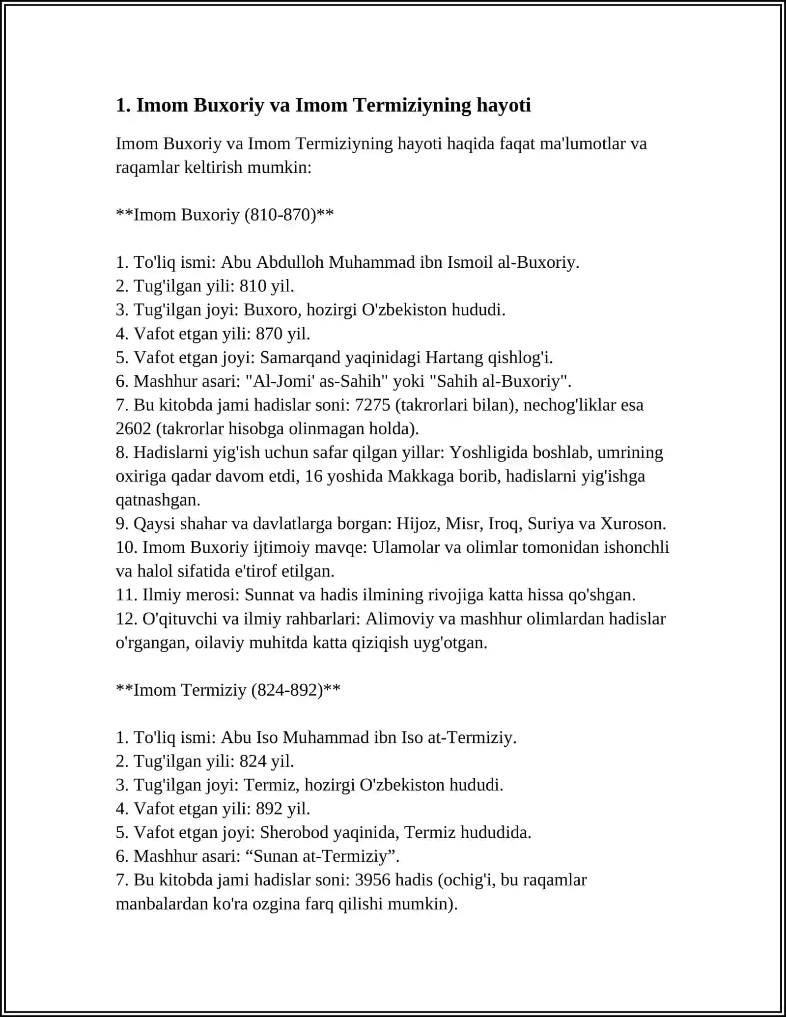 IMOM BUXORIY VA IMOM TERMIZIYNING HADIS ILMIGA QOʻSHGAN HISSALARINING QIYOSIY TAHLILI 4