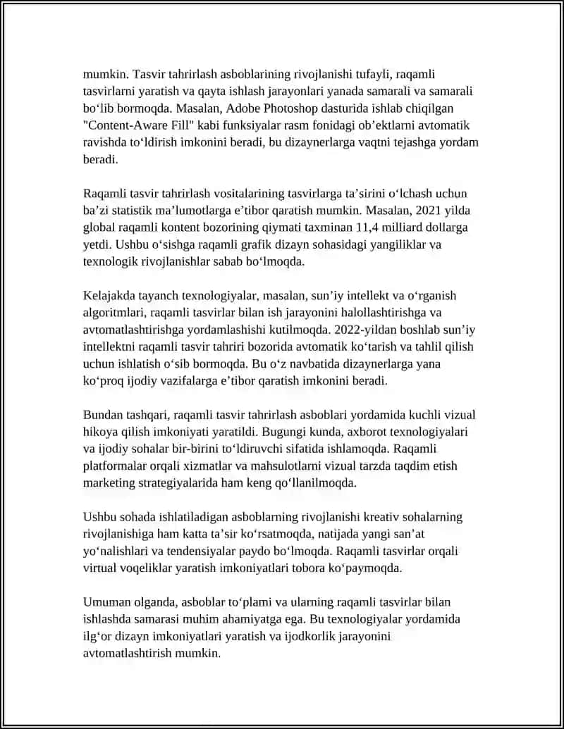RAQAMLI RASVIRLARNI YARATISH VA QAYTA ISHLASHDA ASBOBLAR TOʻPLAMINING OʻRNI 4