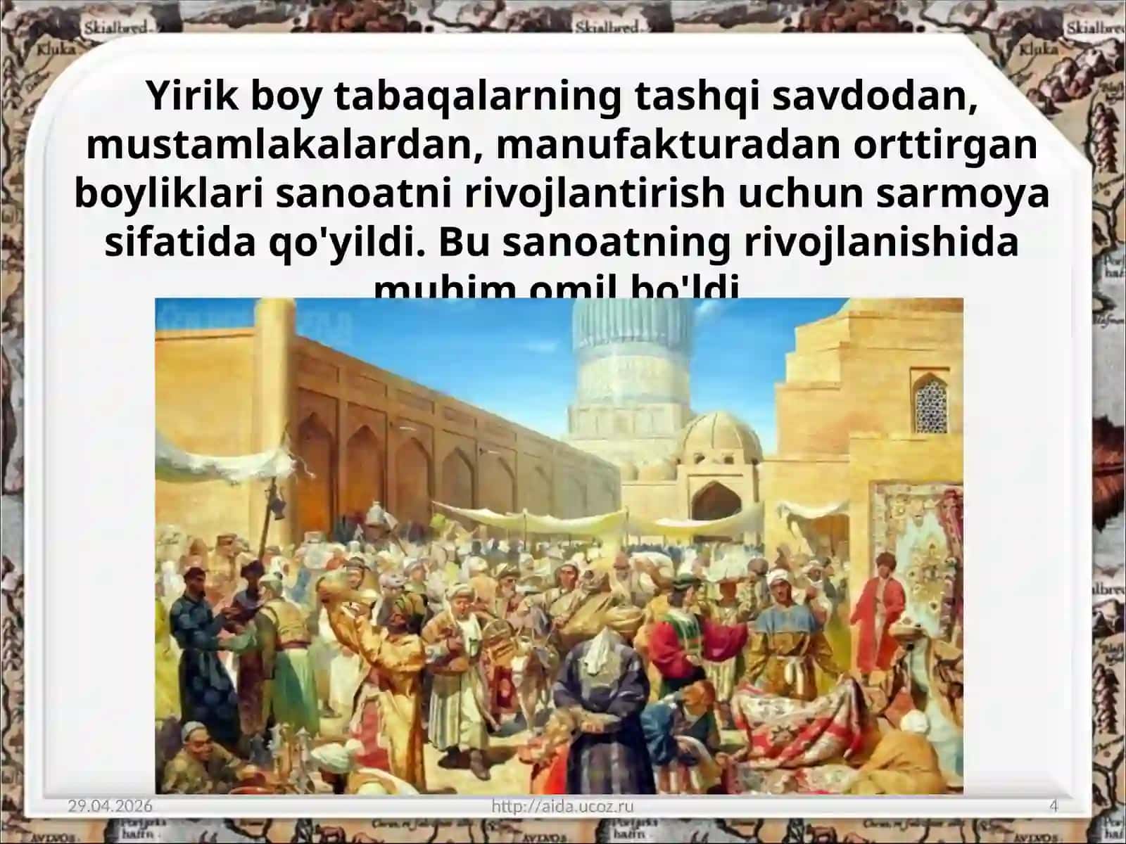 8-sinf O'zbekiston tarixi dars ishlanma. O'zbek xonliklarining taraqqiyotda orqada qolish sabablari va oqibatlari 4