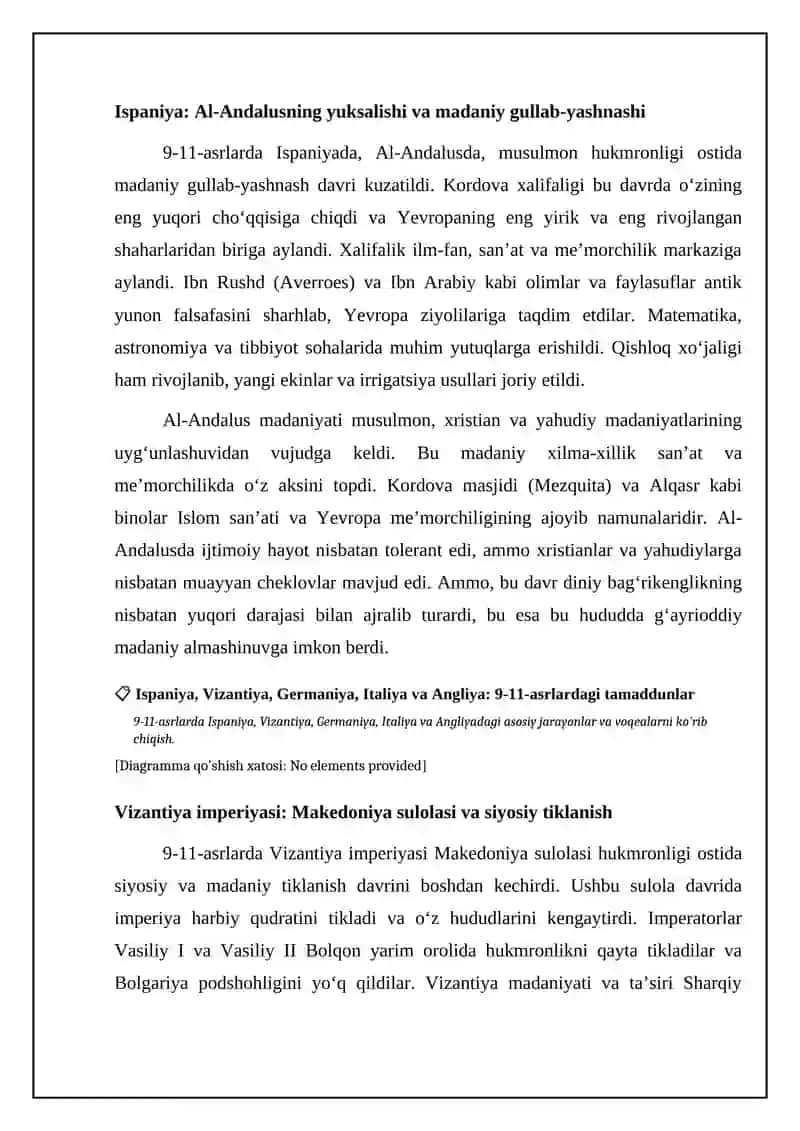 Jahon tarixi oʼrta asrlar davri ix xi asrlarda ispaniya vizantiya va germaniya italiya va angliya 4
