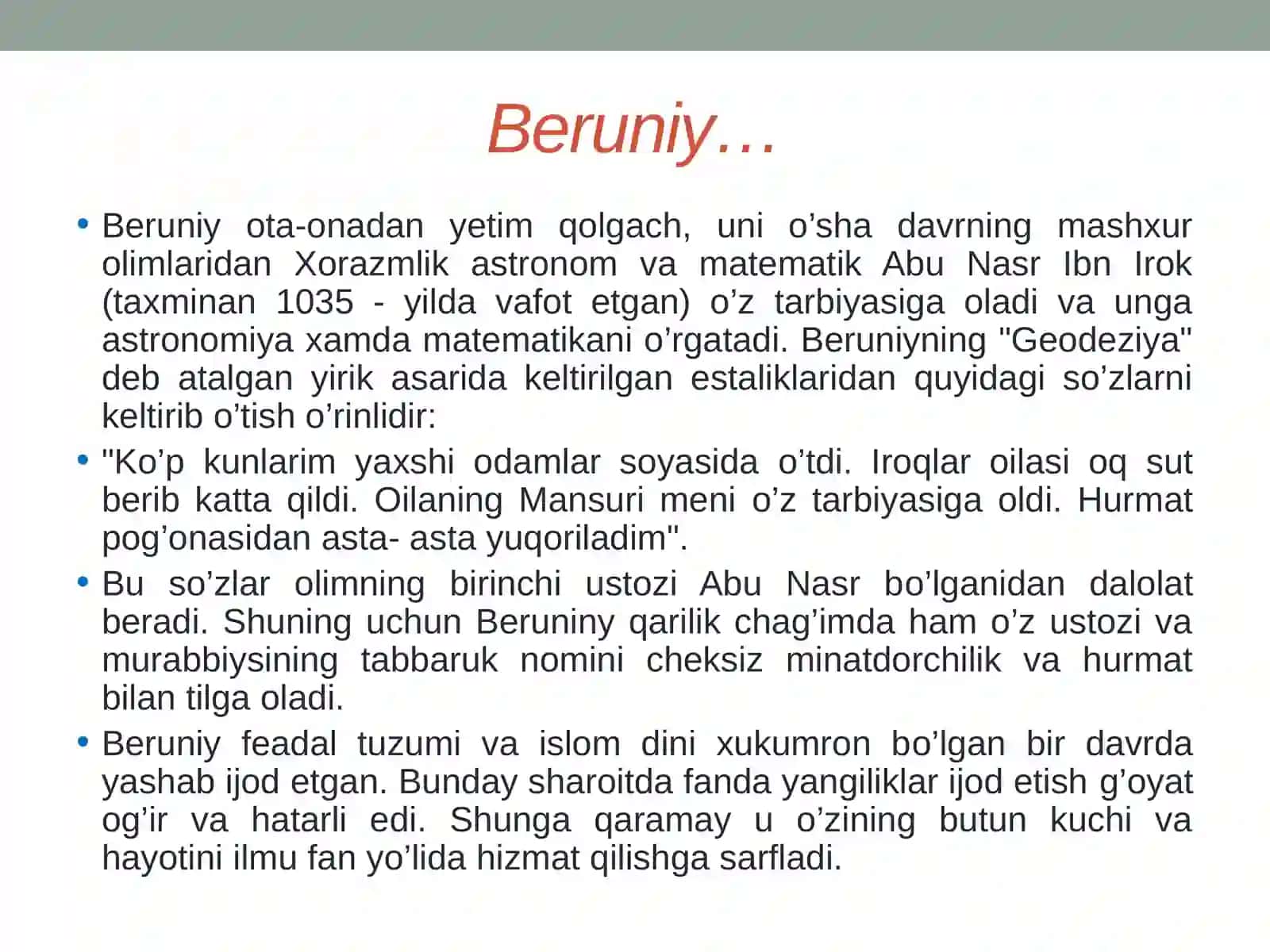 Abu Rayhon Beruniy asarlarining ahamiyati 4