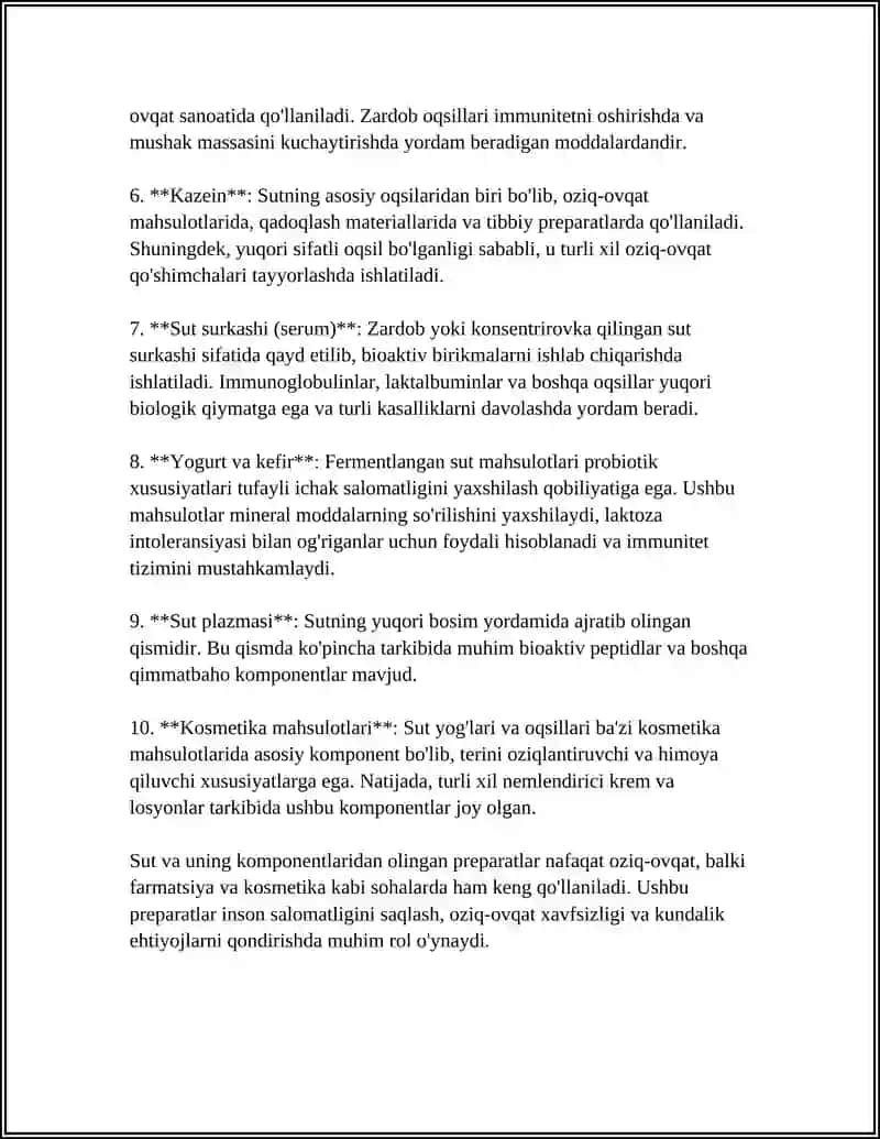 Sut va sut komponentlaridan olingan preparatlar 4