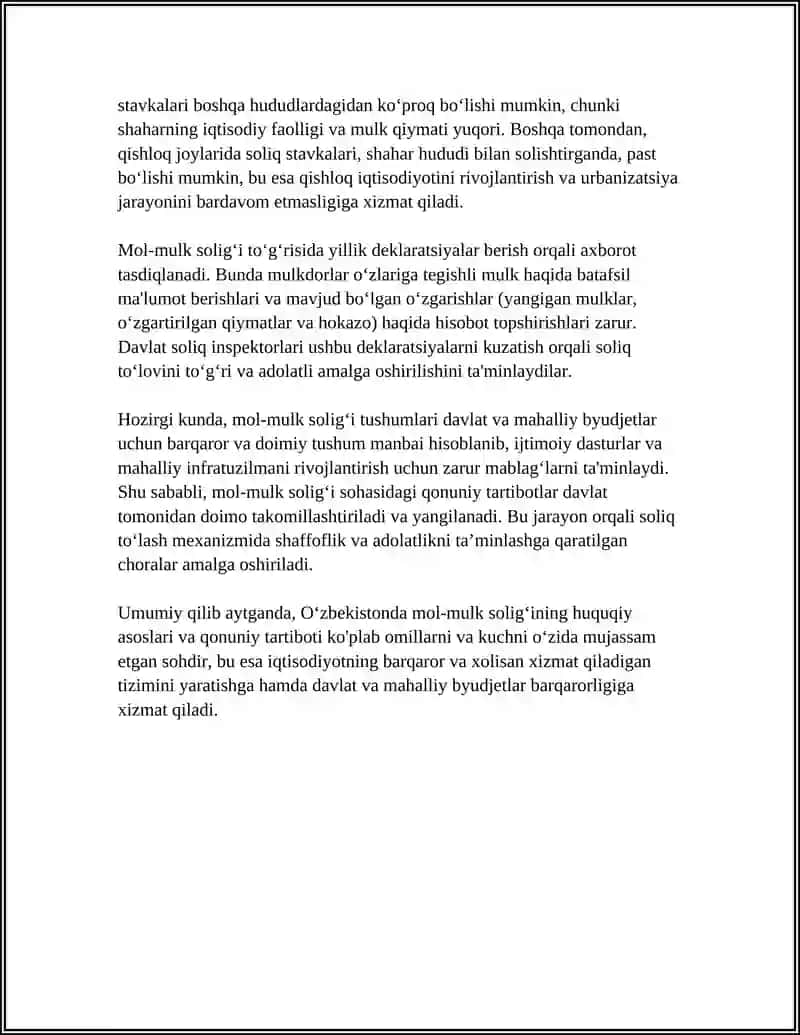 OʻZBEKISTONDA MOL-MULKNI SOLIQQA TORTISHNING OʻZIGA XOS XUSUSIYATLARI 4