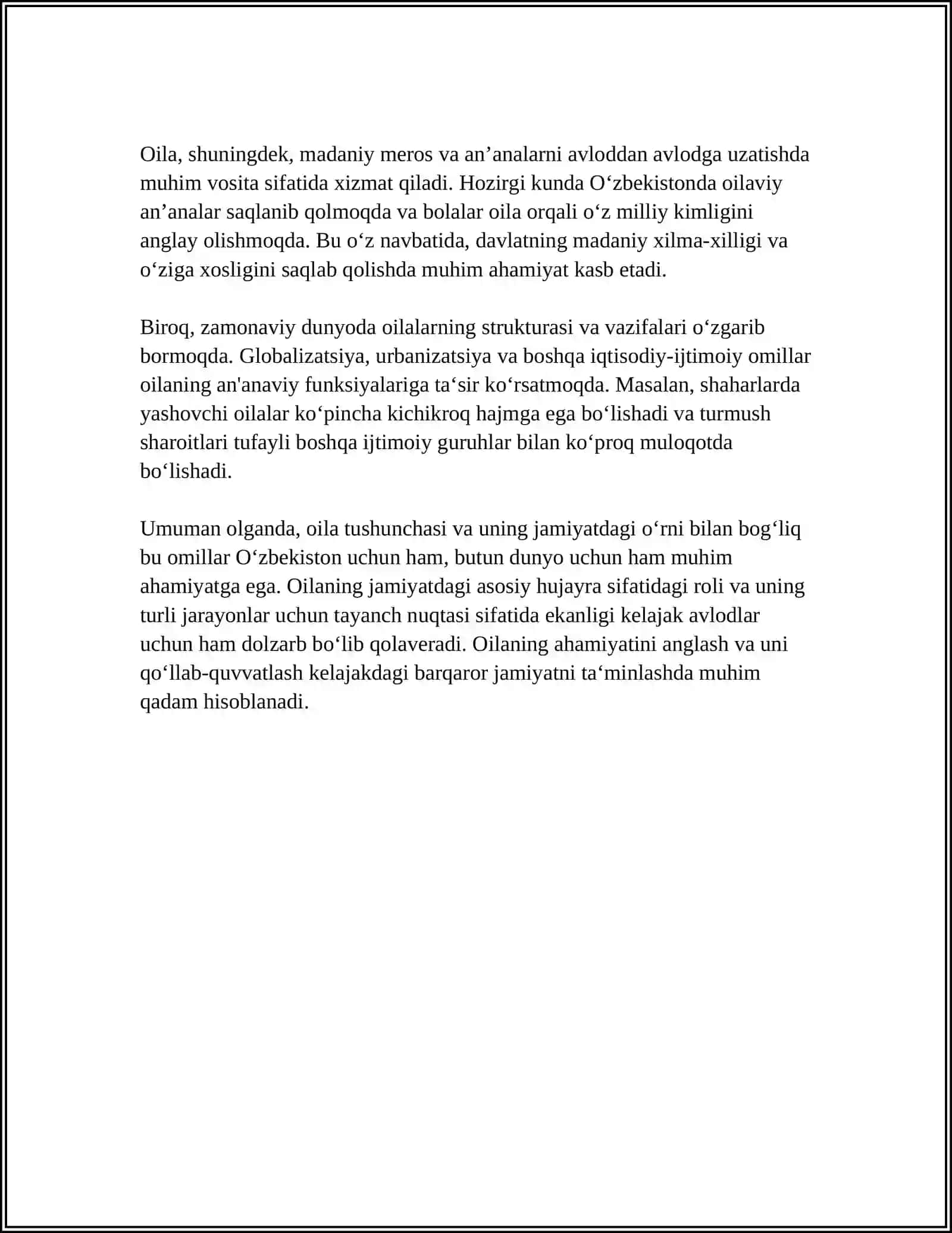 A.FITRATNING "OILA ASARI" DAGI OILA QURISH TARTIBLARI VA FARZAND TARBIYASIGA OID GʼOYALAR BOʼYICHA ESSE TAYYORLASH 4