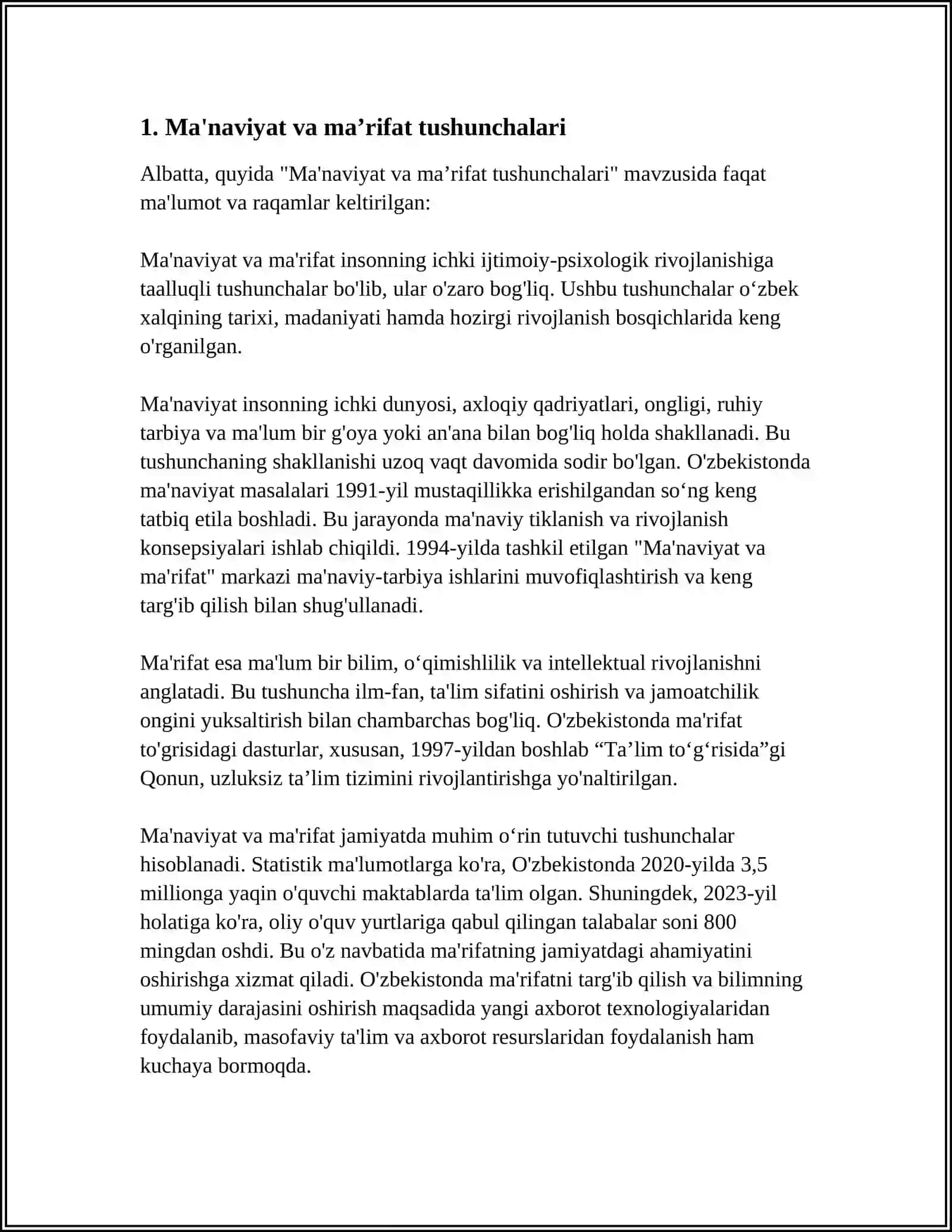 "MA'NAVIY TARBIYANING TARIXIY NAZARIY ASOSLARI" KURSI 4
