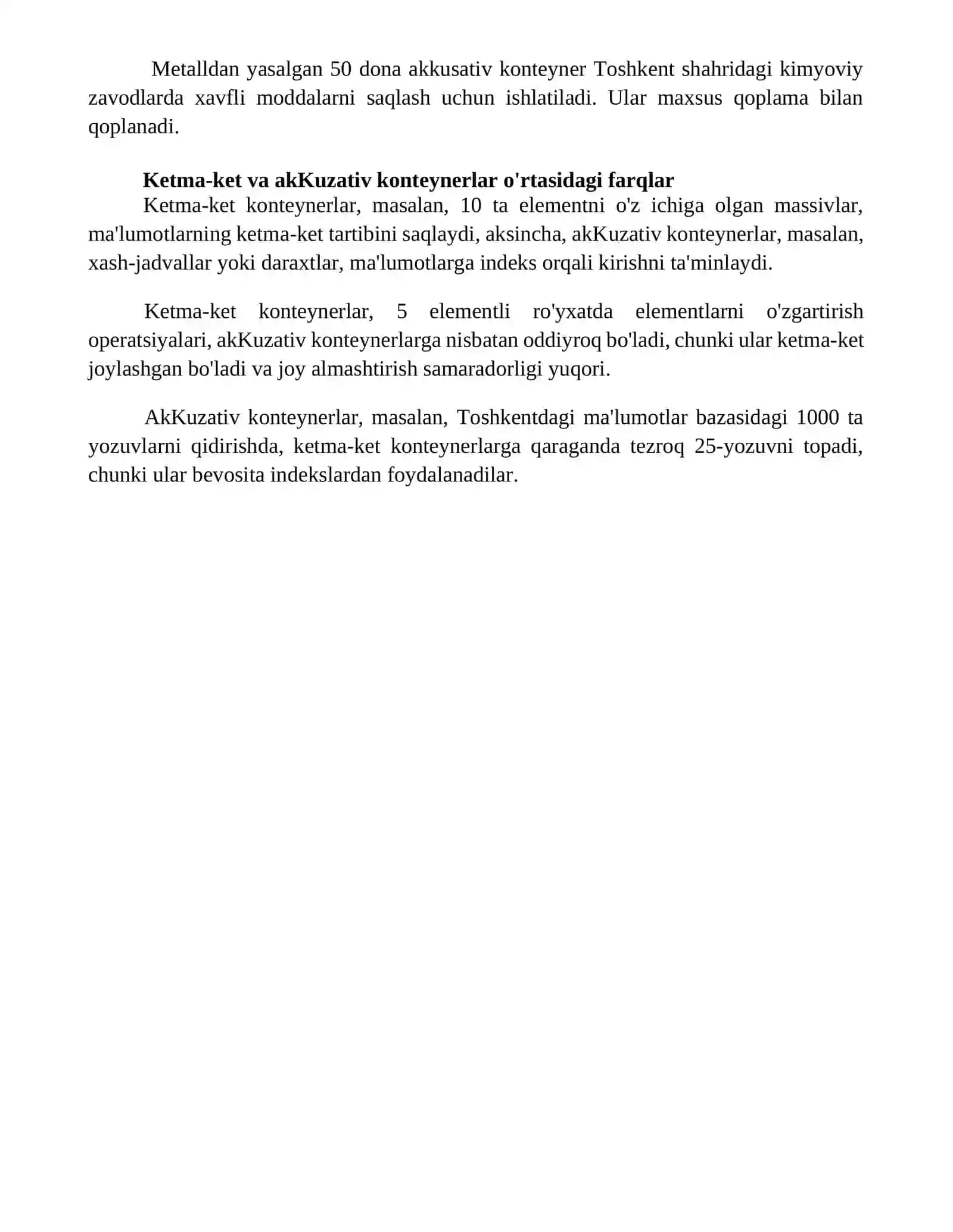 Konteynerlar. Ketma-ket va accosativ konteynerlar 4