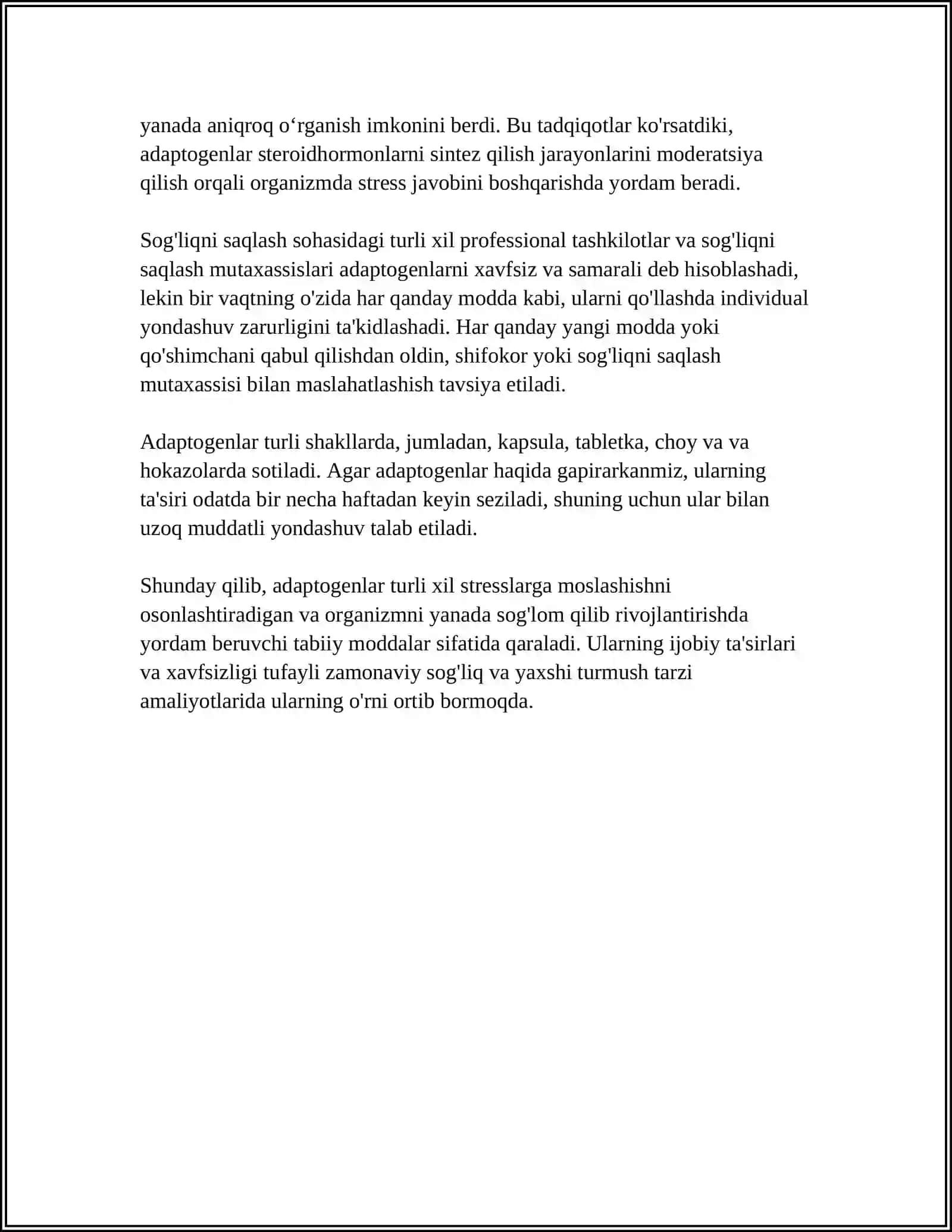 ODAM ORGANIZMI TONUSINI KUCHAYTIRUVCHI DORI VOSITALARI. ADAPTOGENLAR 4