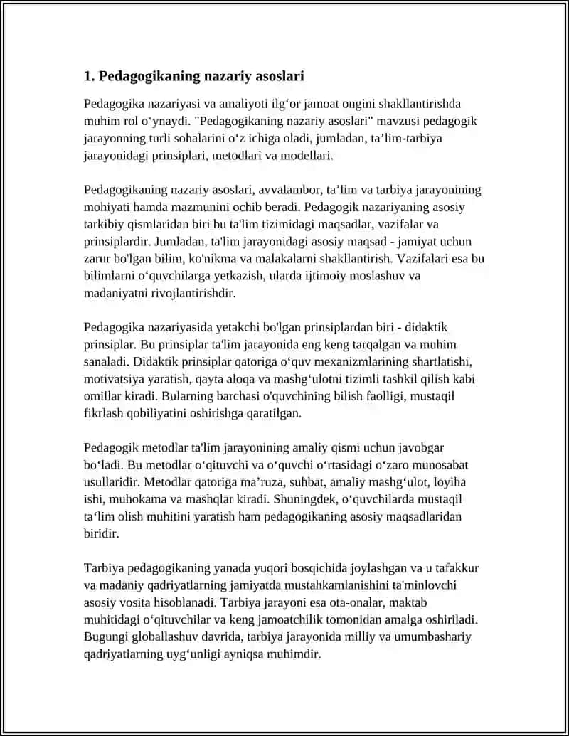 PEDAGOGIKA (QO‘SHIMCHA TARBIYA FANI O‘QITUVCHISI) BAKALAVRIAT TA’LIM YO‘NALISHINING ZARURIY MAZMUNI VA BAKALAVRNING TAYYORGARLIK DARAJASIGA QO‘YILADIGAN TALABLAR. 4