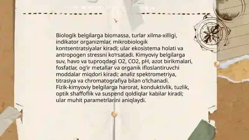 Ekologik belgilarning identifikatsiyasi va ularning tasnifi 4