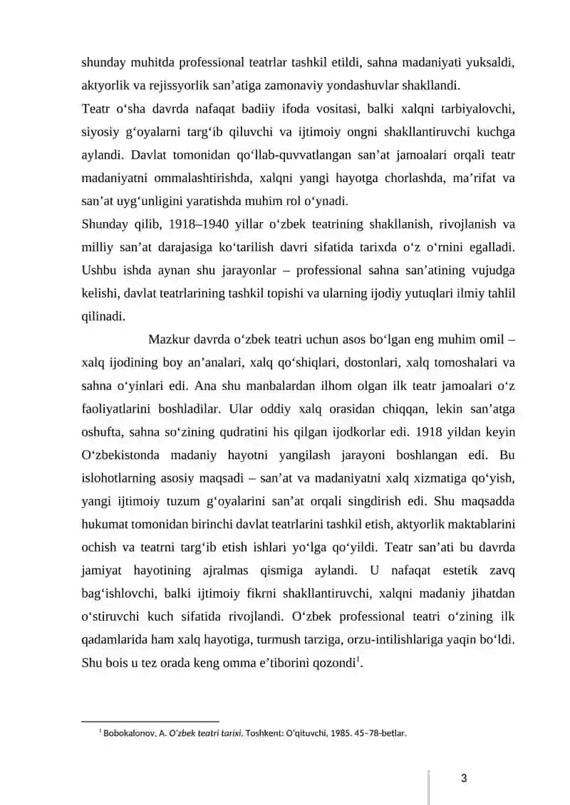 PROFESSIONAL SAHNA, DAVLAT TEATRLARINI TASHKIL ETISH VA RIVOJLANISH JARAYONLARI (1918-1940) 4