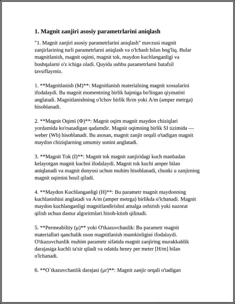 Magnit zanjiri asosiy parametrlarini aniqlash 4