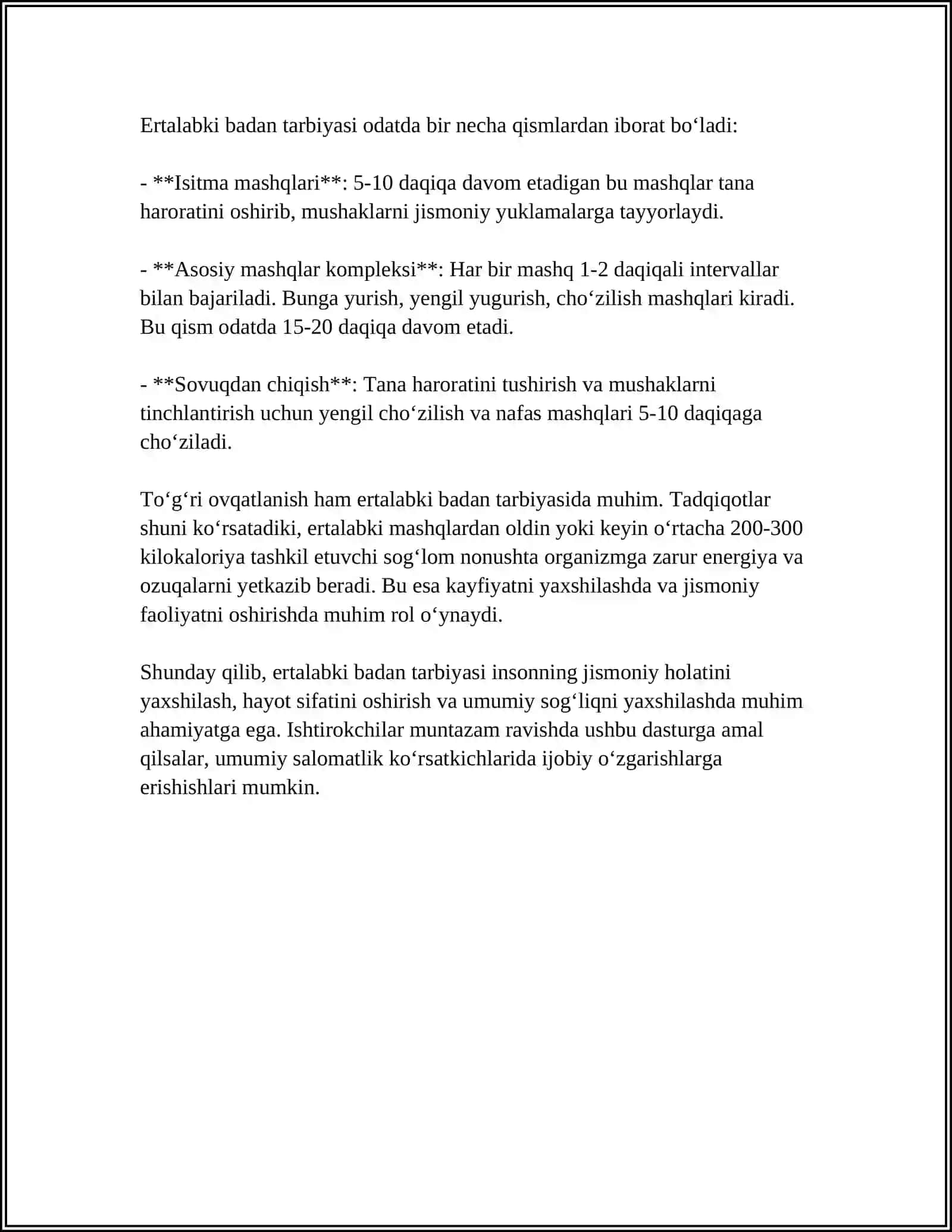 ERTALABKI GIGIYENIK BADAN TARBIYA MASHQLARINI BAJARISH 4