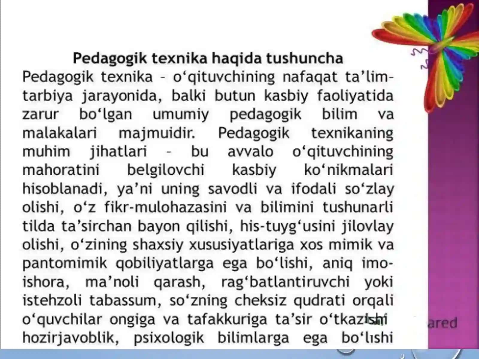 pedagogiK texnika haqida tushuncha. Pedagogik texnikani shakllantirish metodikasi 4
