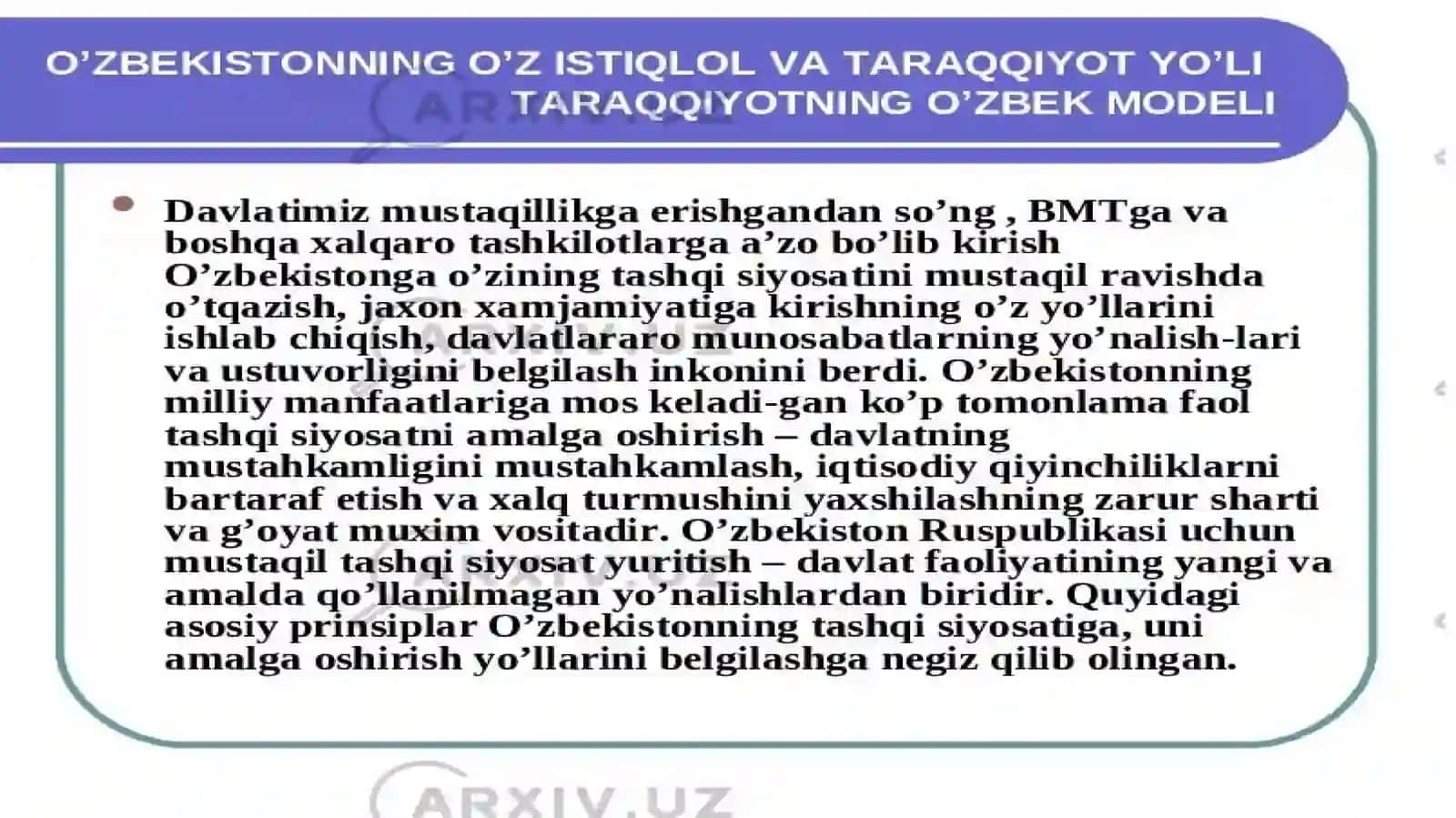Õzbekistonning õziga hos istiqlol va taraqqiyot yõli 4