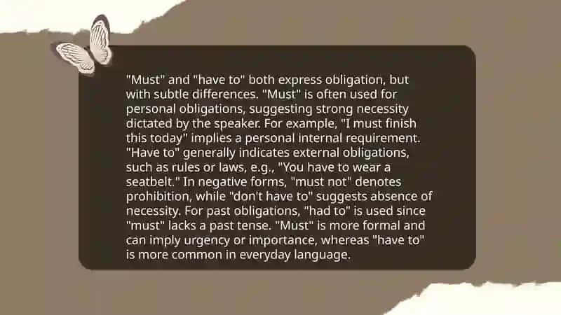 Modal verbs (must, have to, need to, should, might, negative forms) 4