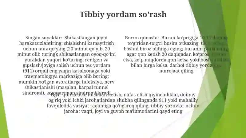 Tomirdan qon ketganda birinchi yordam korsatish suyak singanda birinchi yordam ko‘rsatish 4