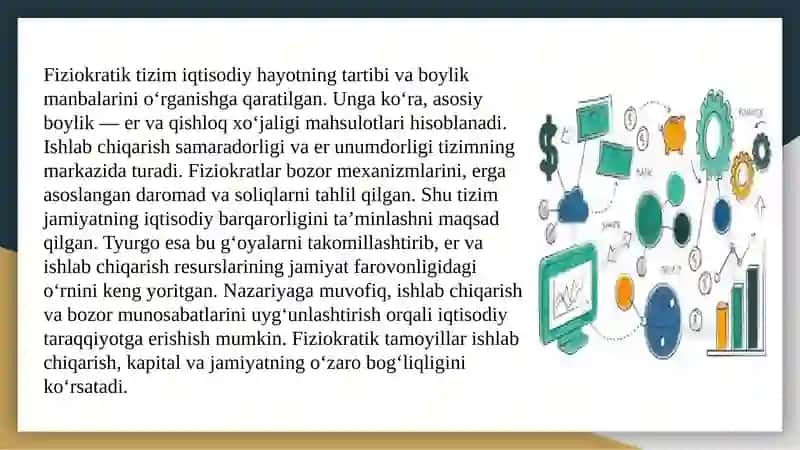 A.Tyurgo asarlarida fiziokratik tizimni rivojlantirilishi 4