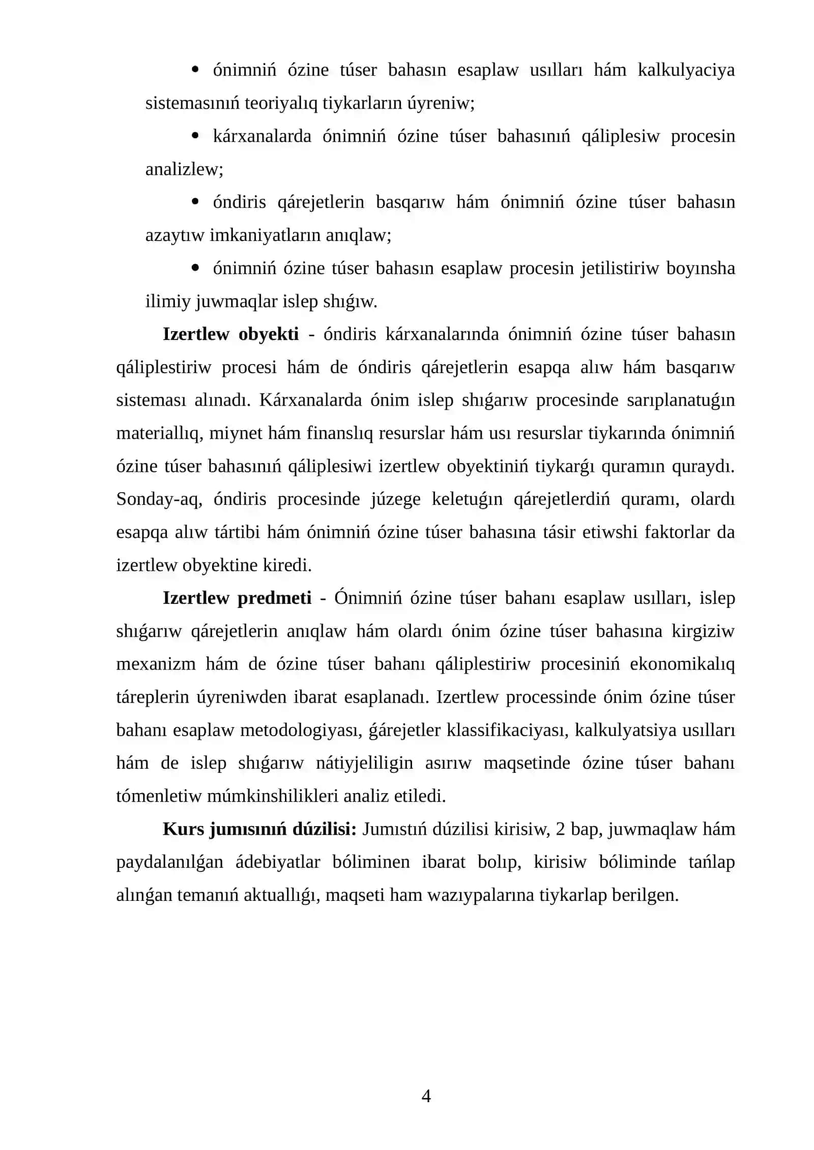 ÓNIMNIŃ ÓZINE TÚSER BAHASINIŃ TEORIYALIQ-EKONOMIKALIQ TIYKARLARI 4