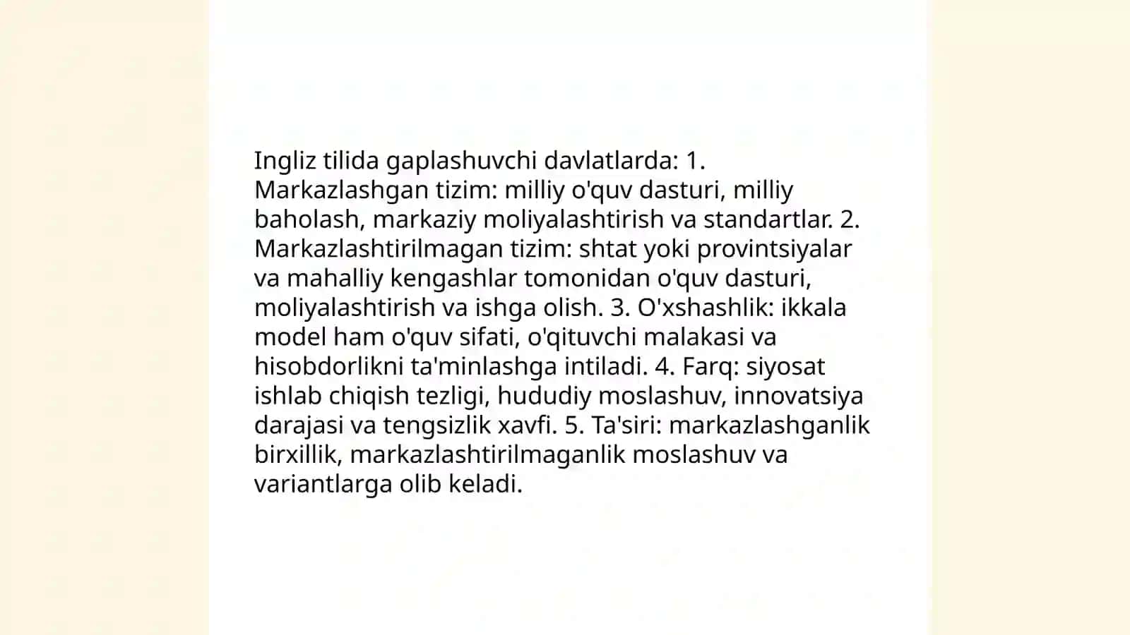 Ingliz tilida gaplashuvchi davlatlarda taʼlim tizimlari oʻxshash va farqli jihatlari 4