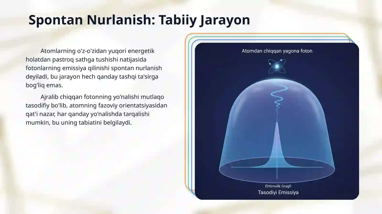 Nurlanishning kvant nazariyasi: Spontan va majburiy nurlanish (Eynshteyn koeffitsiyentlari). 4