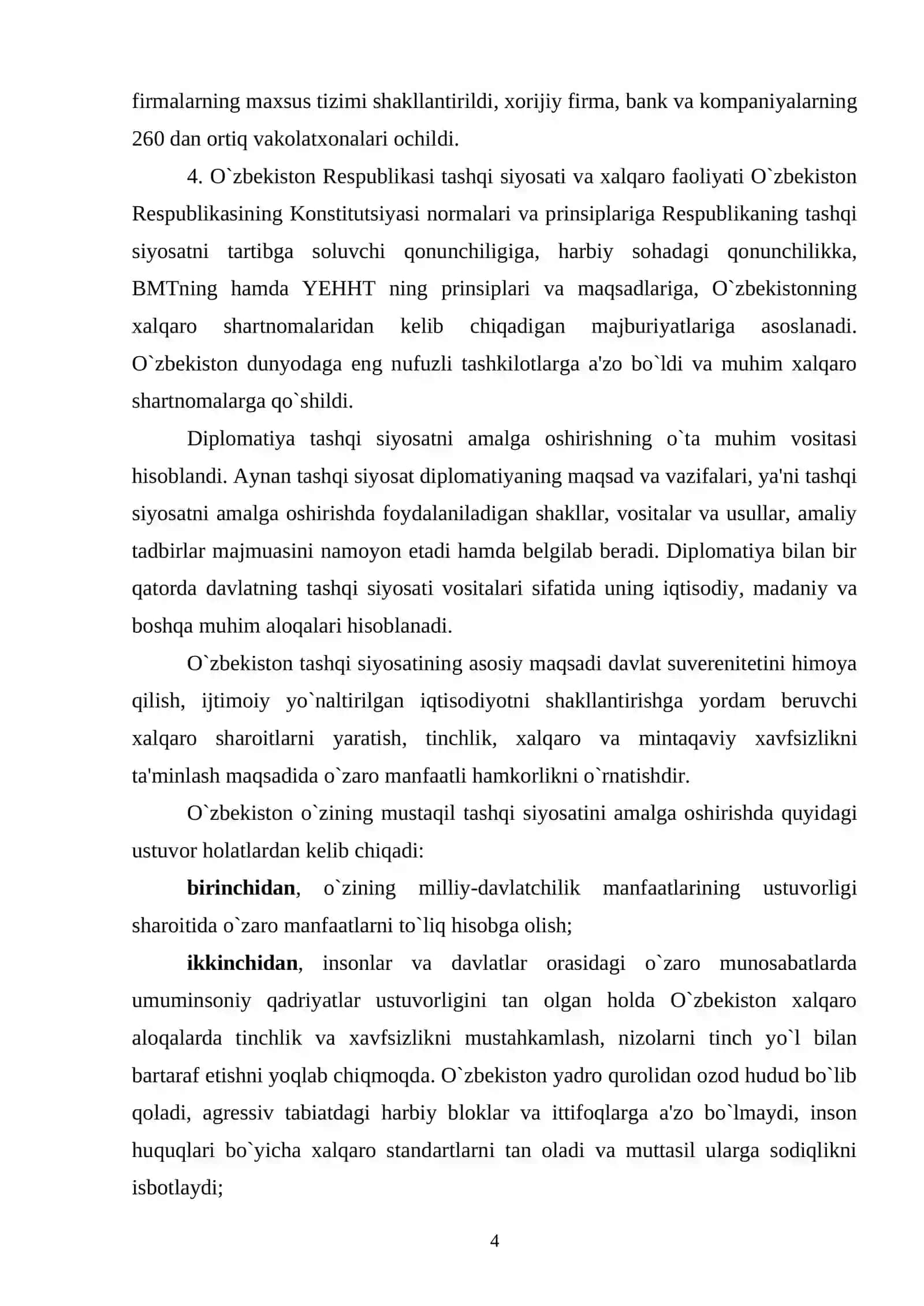 Inson huquqlari bo’yicha xalqaro hamkorlik - O’zbekiston Respublikasi tashqi siyosatining muhim yo’nalishi 4