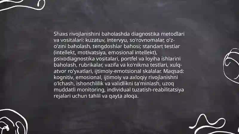 Tarbiyaviy faoliyat diognastikasi va korreksiyasining shaxs rivojlanishidagi o'rni 4