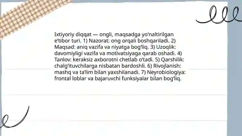 Diqqat turlari va uning xususiyatlari 4