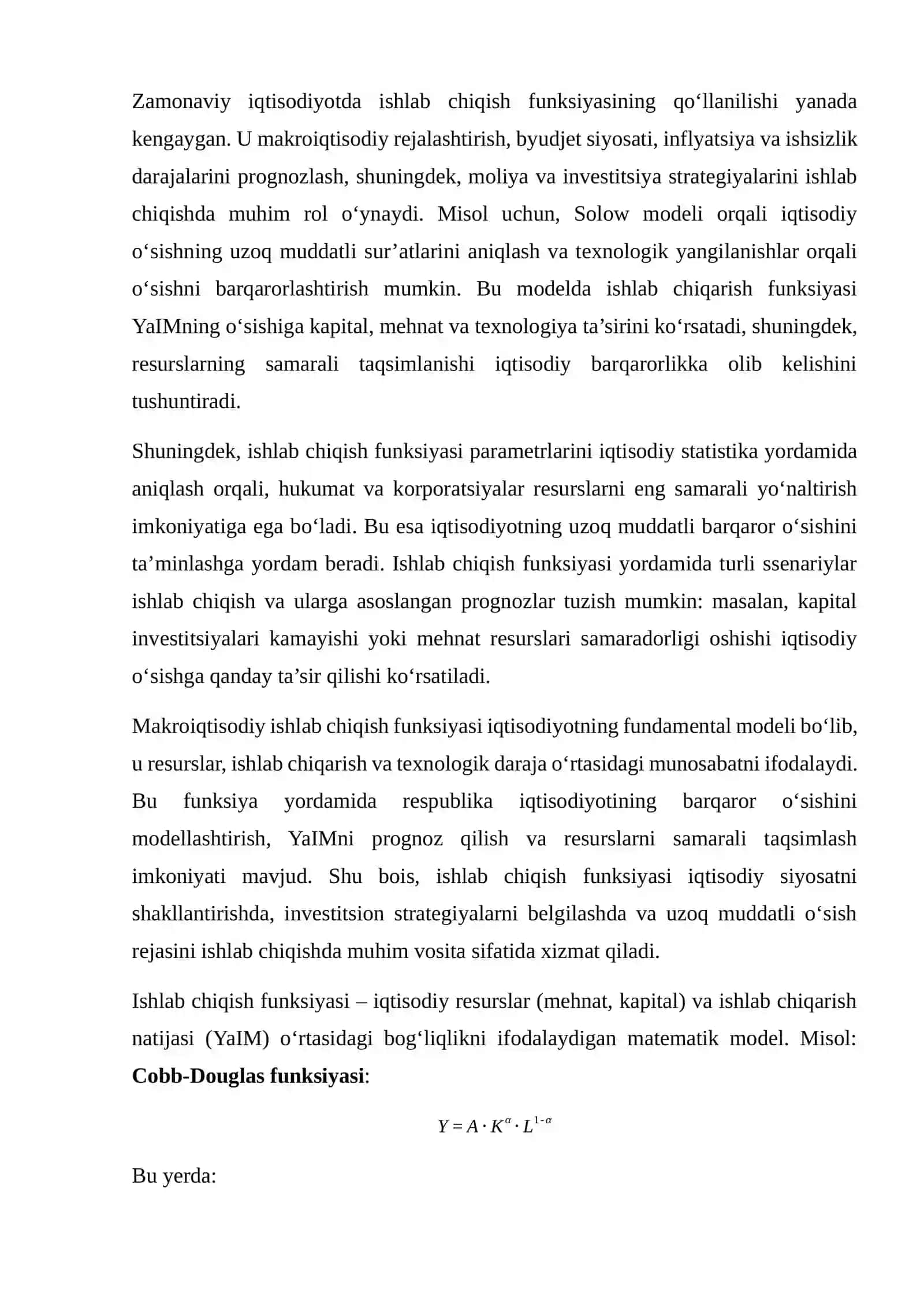 MAKROIQTISODIY ISHLAB CHIQISH FUNKSIYALARI ASOSIDA RESPUBLIKADA BARQAROR IQTISODIY O‘SISHNI MODELLASHTIRISH 4