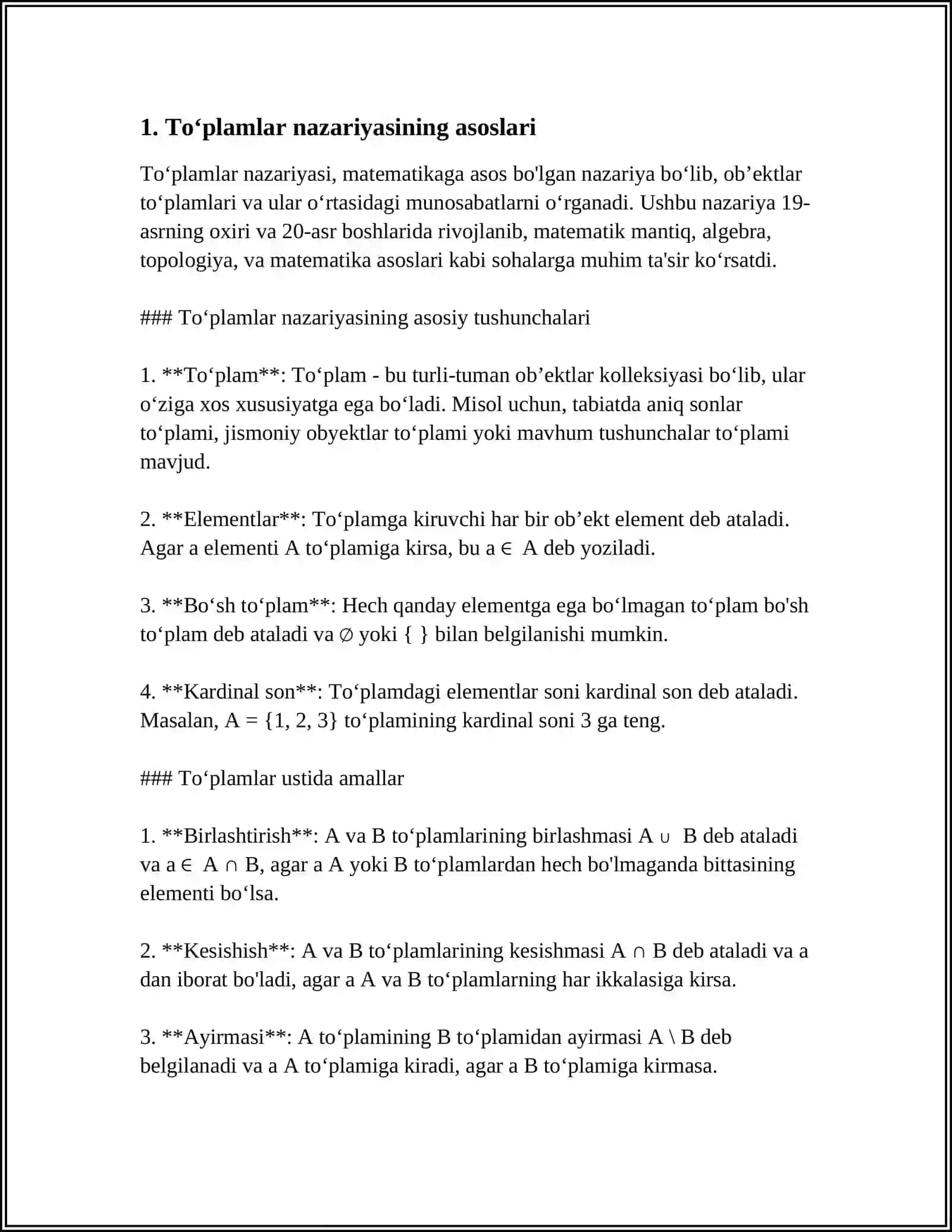 TOʻPLAMLAR YIGʻINDISI VA KESHISHMASI ASSOTSIATIV.ISBOTLANG 4