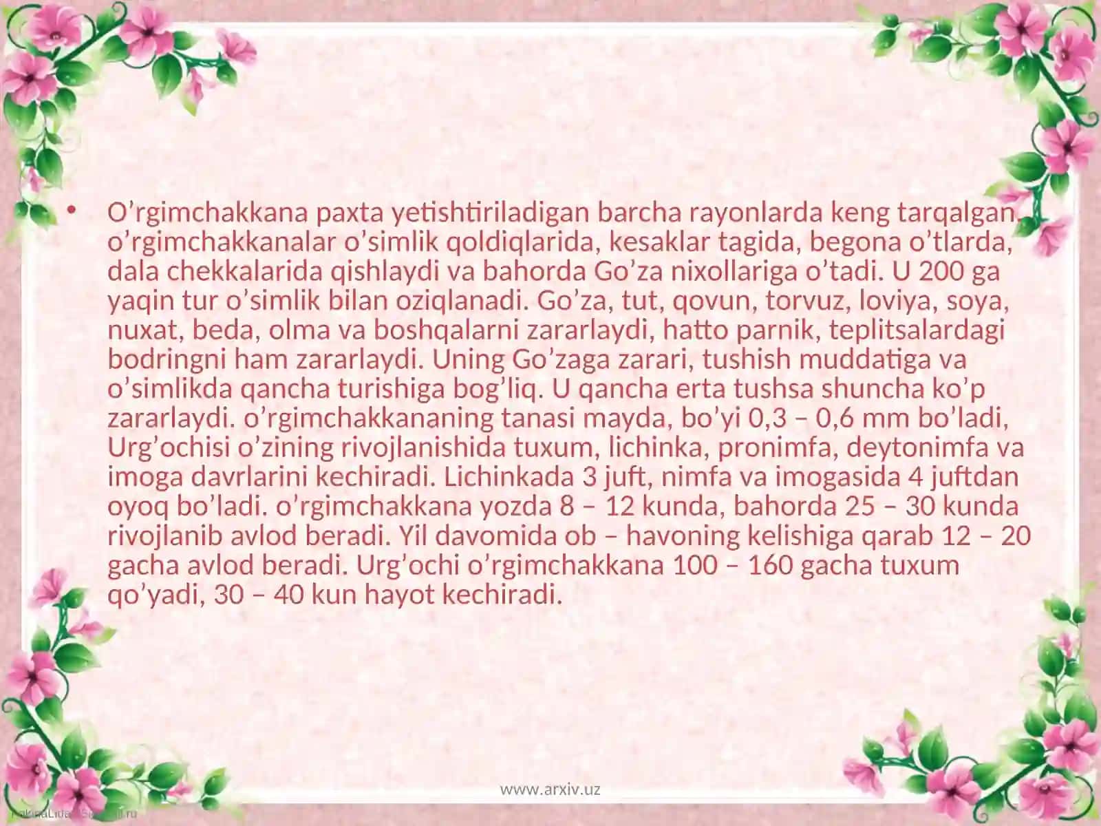 Go’zaning zararkunandalariva ularga qarshi kurash 4