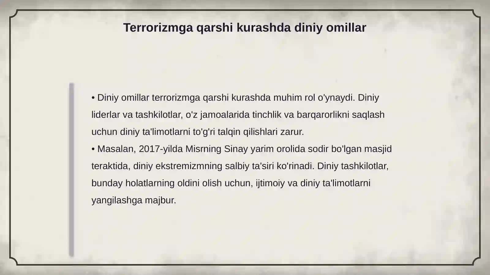 Terrorizmga qarshi kurash tajribasi Dinshunoslik 4
