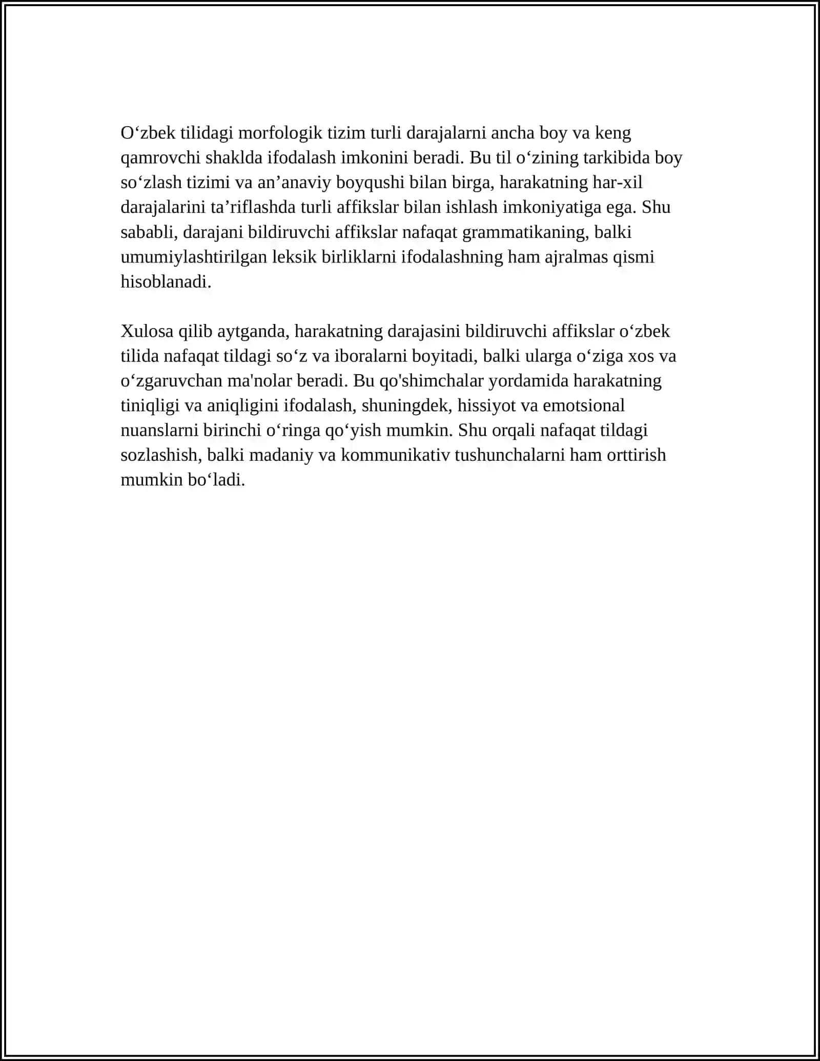 HARAKATNING TAKRORLANIB KUCHLI KUCHSIZ DARAJA VOQE BOʻLISHINI IFODALOVCHI AFFIKSLAR 4