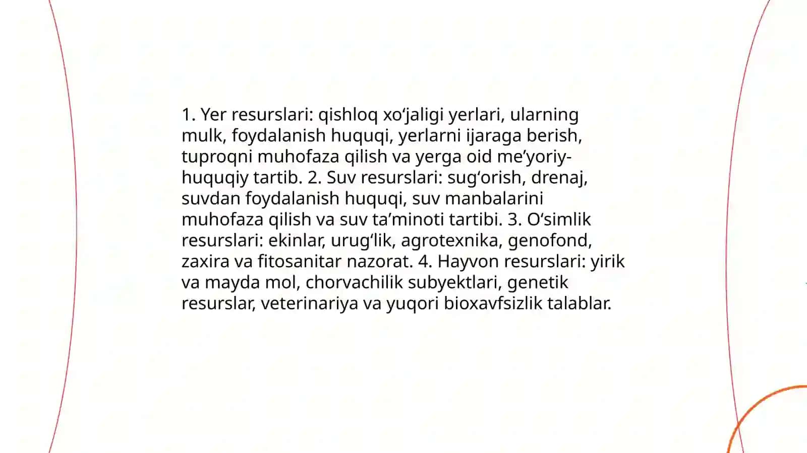 Qishloq xoʻjalik huquqining predmeti 4