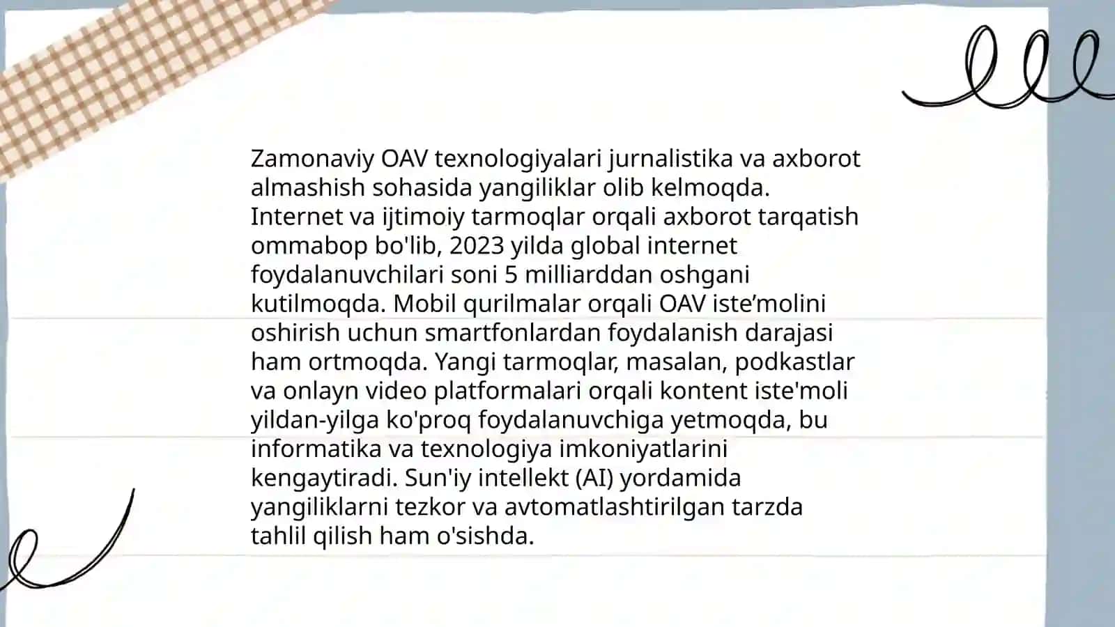 Ommaviy axborot vositalarining bugungi kundagi oʻrni 4
