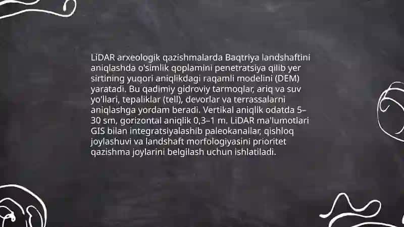 Koʻhna Baqtriya madaniyati arxeologik topilmalarda. Zamonamiz arxeologiyasida zamonaviy texnologiyalarning qoʻllanishi 4