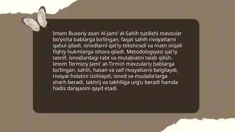 Imom Buxoriy va Imom Termiziyning hadis ilmiga qo'shgan hissalarini qiyosiy tahlili 4