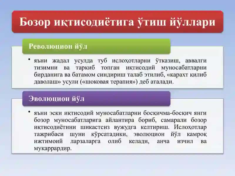 БОЗОР ИҚТИСОДИЁТИГА ЎТИШ ДАВРИ ВА УНИНГ ЎЗБЕКИСТОНДАГИ ХУСУСИЯТЛАРИ 4