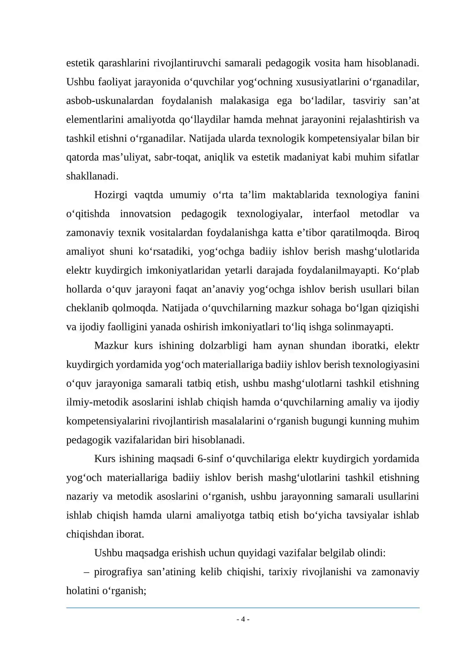 6-sinf o'quvchilariga "Elektr kuydirgich (vijigatel) yordamida yog'och materiallarga badiiy ishlov berish" mavzusida mashg'ulotni o'tish uslubi 4