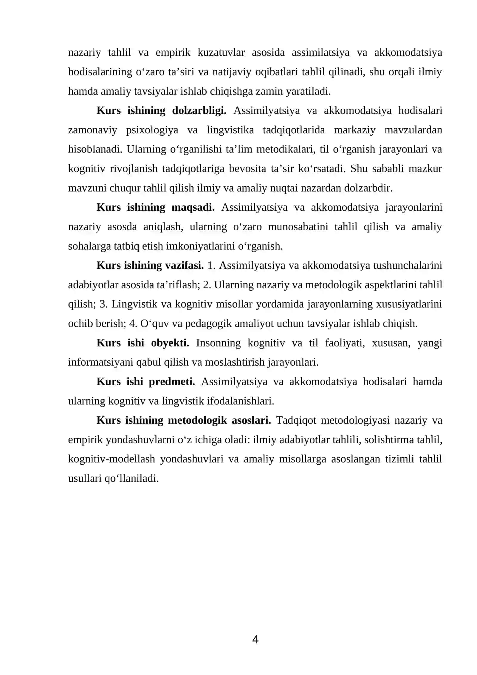ASSIMILYATSIYA VA AKKOMODATSIYA HODISALARI MAVZUSIDAGI KURS ISHI 4