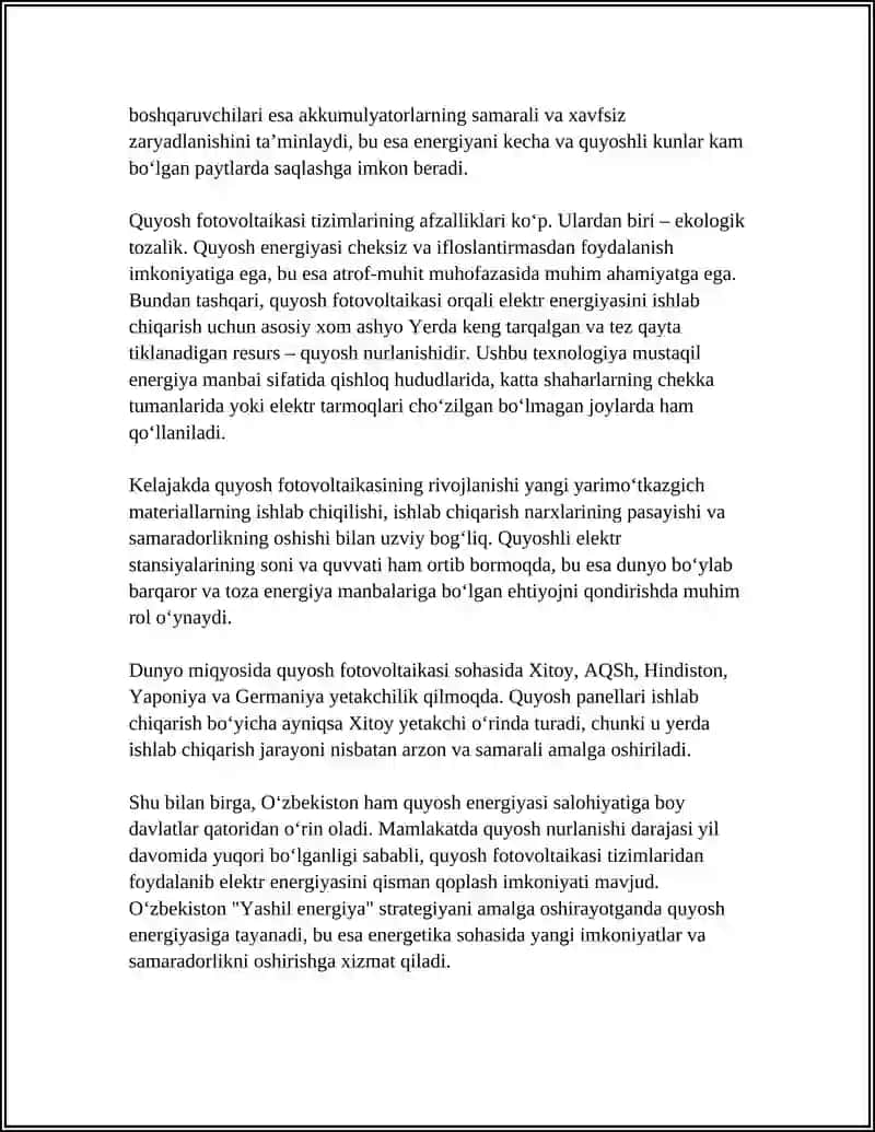 Quyosh Fotovoltaikasi (PV) 4