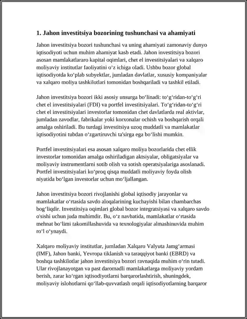 JAHON INVESTITSIYA BOZORI TUSHUNCHASI VA UNING TARKIBI 4