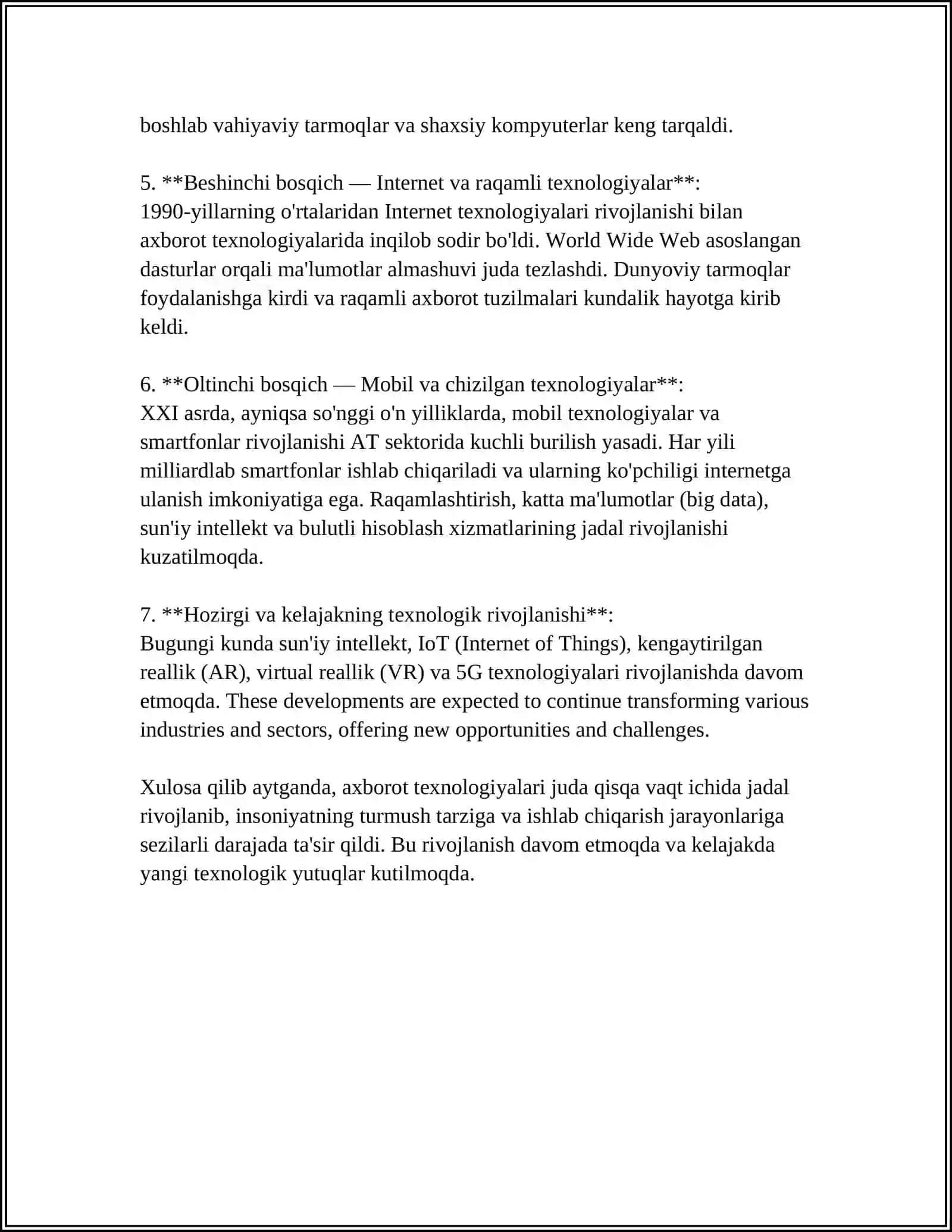 AXBOROT TEXNOLOGIYALARINING RIVOJLANISH TARIXI: DASTLABKI DAVRLAR VA BUGUNGI KUNDA 4