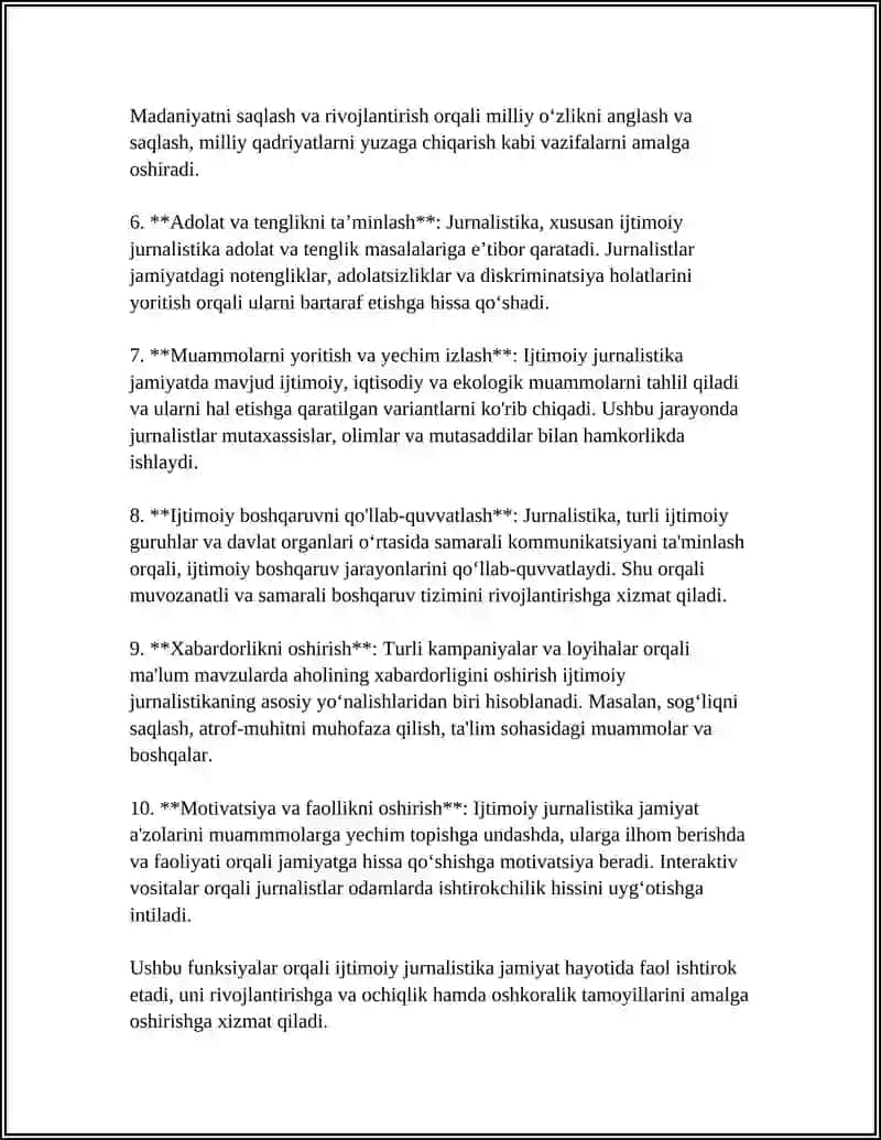 IJTIMOIY JURNALISTIKANING JAMIYAT HAYOTIDAGI OʻRNI 4